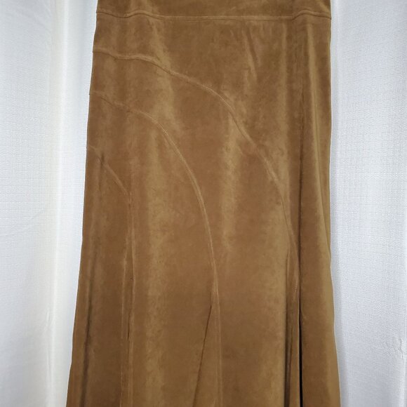 NWOT Tribal Stretch-Extensible Camel Brown Skirt Faux Suede Midi Skirt Size 10 - Picture 3 of 11